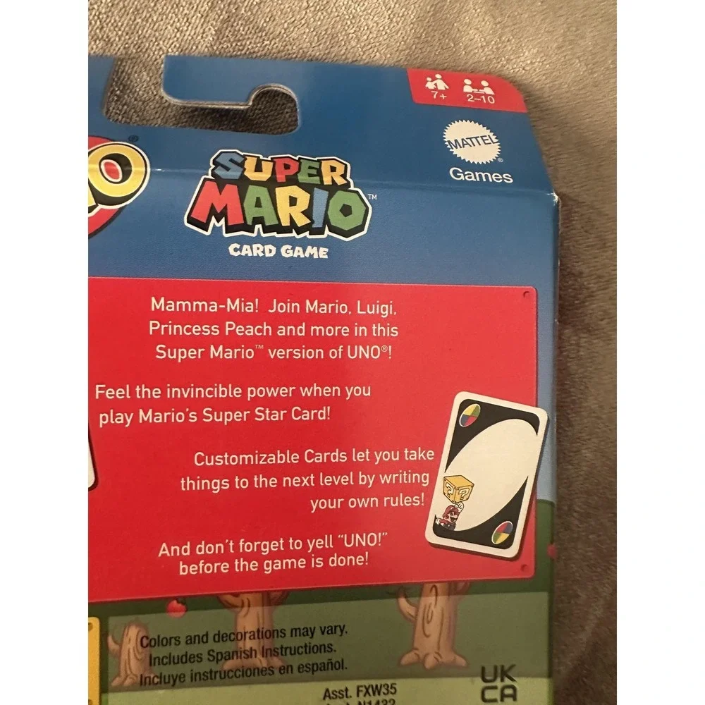 UNO Super Mario Card Game Mattel Nintendo 2016 Party Family Cards 112pcs 7+ 2-10